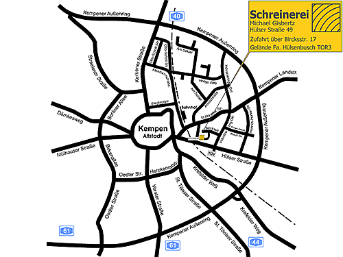 Anfahrt/Lageplan Holzwerkstatt Kempen - Michael Gisbertz